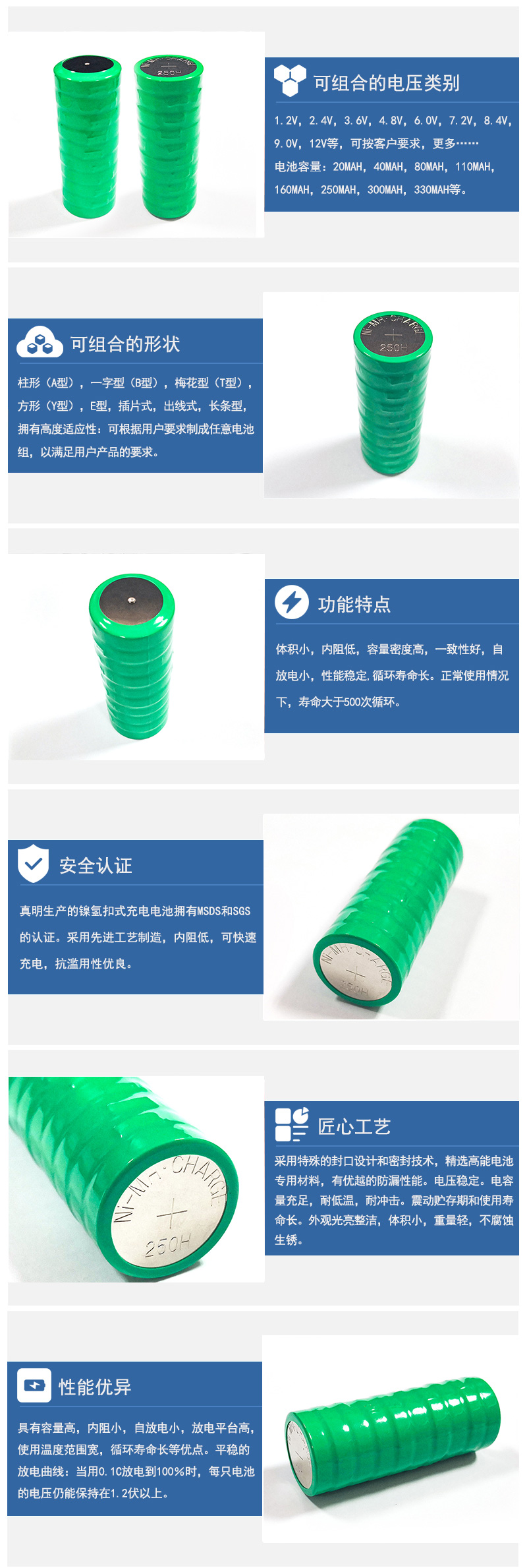 250H12V鎳氫電池產品特征